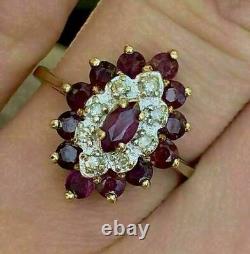 3Ct Natural Red Garnet Halo Vintage Engagement Ring 14K Yellow Gold Plated