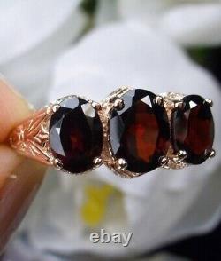 3Ct Oval Red Garnet Lab-Created Three-Stone Engagement Ring 14K Rose Gold Plated