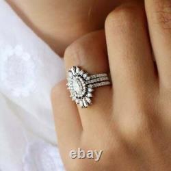 3Ct Oval Simulated Diamond Vintage Trio Engagement Ring 14K White Gold Plated