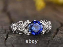 3Ct Round Cut Blue Sapphire Solitaire Engagement Ring in 14k White Gold Finish