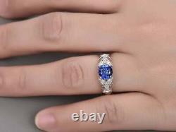 3Ct Round Cut Blue Sapphire Solitaire Engagement Ring in 14k White Gold Finish