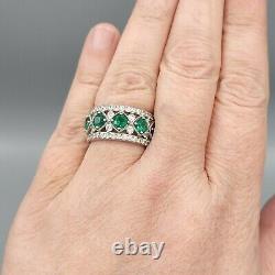 3Ct Round Cut Lab Created Emerald Cigar Wedding Band Ring 14K White Gold Plated