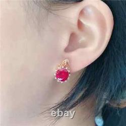 3Ct Round Cut Lab-Created Red Ruby Drop/Dangle Earrings 14K Yellow Gold Plated