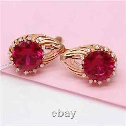 3Ct Round Cut Lab-Created Red Ruby Drop/Dangle Earrings 14K Yellow Gold Plated