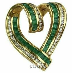 3Ct Round VVS1 Diamond & Emerald Heart Pendant 14K Yellow Gold FN 18 Free Chain