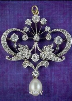 3Ct Vintage Style Victorian Edwardian Pendant Natural Pearl 925 Sterling Silver