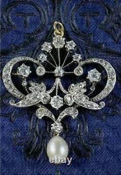 3Ct Vintage Style Victorian Edwardian Pendant Natural Pearl 925 Sterling Silver