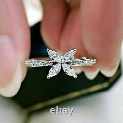 3ct Marquise Cut Diamond Flower Engagement Weddings Ring 14K White Gold Finish