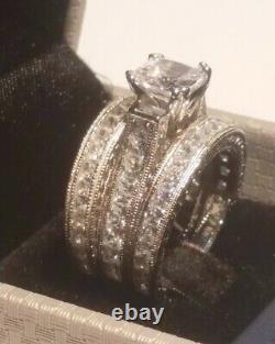 4.00 Ct Princess Diamond Engagement ring set Antique White Gold Platinum Finish