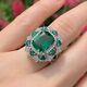 4.20ct Cushion Cut Green Emerald Halo Engagement Ring 14k White Gold Finish