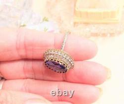 4.20Ct Oval Cut Amethyst Diamond Halo Engagement Ring 14K Two Tone Gold Finish