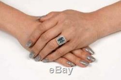 4 CT Emerald Aquamarine Diamond Vintage Art Deco Retro Ring 14K White Gold Over