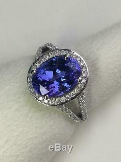 4 CT Tanzanite & Diamond Halo Style Vintage Engagement Ring 14K White Gold Over