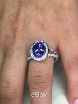 4 CT Tanzanite & Diamond Halo Style Vintage Engagement Ring 14K White Gold Over