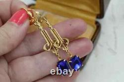 4 Ct Vintage 925 Sterling Silver Dangle Earrings Lab Created Blue Sapphire