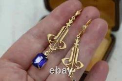 4 Ct Vintage 925 Sterling Silver Dangle Earrings Lab Created Blue Sapphire