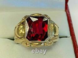 4CT Red Simulated Men's Art Deco Vintage Band Ring 14k Yellow Gold Finish