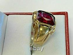 4CT Red Simulated Men's Art Deco Vintage Band Ring 14k Yellow Gold Finish
