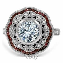 4CT Round Diamond Vintage Art Deco Moissanite Wedding Ring 10K White Gold Plated