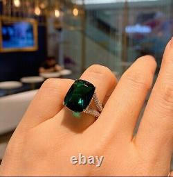 4Ct Cushion Cut Lab Created Green Emerald Engagement Ring 14k White Gold Plated