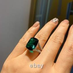 4Ct Cushion Cut Lab Created Green Emerald Engagement Ring 14k White Gold Plated