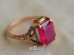 4Ct Emerald Brilliant Cut Ruby Vintage Engagement Ring 14K Rose Gold Finish