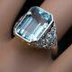 4ct Emerald Cut Aquamarine Diamond Vintage Engagement Ring 14k White Gold Finish