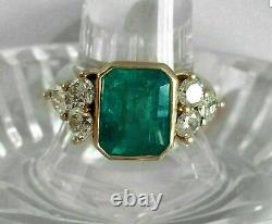 4Ct Emerald Cut Green Emerald Solitaire Engagement Ring 14K Yellow Gold Finish