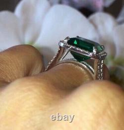 4Ct Emerald Cut Lab Created Emerald Halo Engagement Ring 14K White Gold Plated