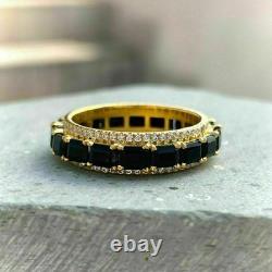 4Ct Lab-Created Black Moissanite Full Eternity Ring 14k Yellow Gold Plated