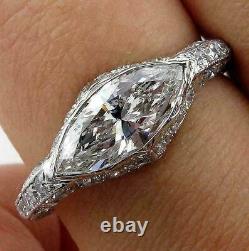 4Ct Marquise Cut Diamond Vintage Art Deco Engagement Ring 14k White Gold Over