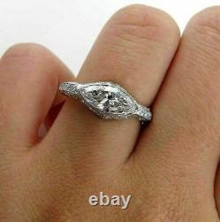 4Ct Marquise Cut Diamond Vintage Art Deco Engagement Ring 14k White Gold Over