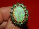 4ct Oval Cut Halo Fire Opal & Green Emerald Engagement Ring 14k Yellow Gold Over