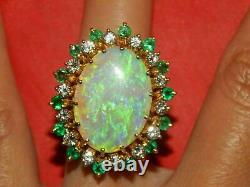 4Ct Oval Cut Halo Fire Opal & Green Emerald Engagement Ring 14k Yellow Gold Over