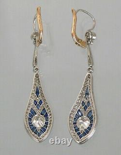 4Ct Vintage Art Deco Style Diamond Drop Dangle Wedding Milgrain Silver Earrings