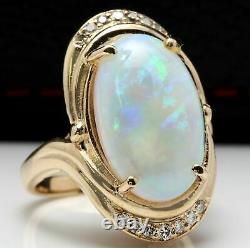 5.00 Ct Oval Cut Opal & Diamond Vintage Engagement Ring 14K Yellow Gold Over