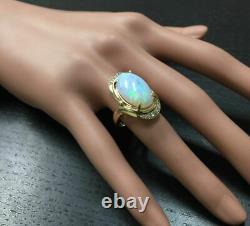 5.00 Ct Oval Cut Opal & Diamond Vintage Engagement Ring 14K Yellow Gold Over