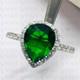 5.80carat Pear Shape Natural Emerald And Diamond Halo Ring 18k White Gold Plated