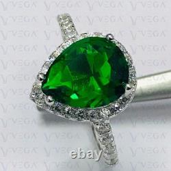 5.80Carat Pear Shape Natural Emerald and Diamond Halo Ring 18K White Gold Plated