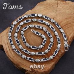 522 925 Sterling Silver Zircon Rectangle Box Chain Men Vintage Necklace Choker