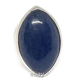 (58) HBP GIANT 30 mm 25 Ct Lapis Lazuli 925 Silver Ring Vintage size 6 Estate