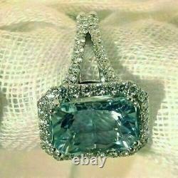 5Ct Emerald Natural Aquamarine Halo Engagement Ring 14K White Gold Silver Plated