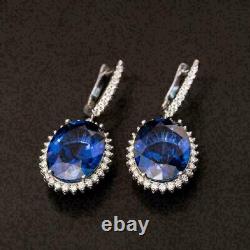 5Ct Oval Cut Lab Created Sapphire Drop/Dangle Earrings 14K White Gold Plated