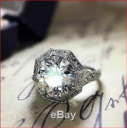 5Ct Vintage Antique White Round Forever Moissanite Halo Ring 925 Sterling Silver