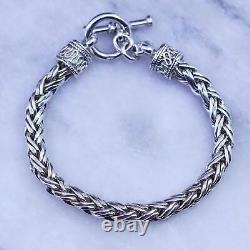 6.5, vintage Sterling silver handmade bracelet, solid bold 925 wheat chain