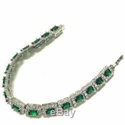 6.50 CT Vintage Green Emerald Diamond Tennis Bracelet 7.25 14K White Gold Over