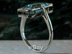 6 Ct Art Deco Aquamarine Antique Vintage Engagement Ring 14K White Gold Over