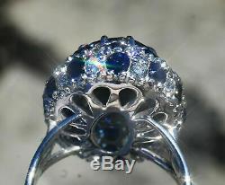 6ct Tanzanite Sapphire Diamond Vintage Halo Engagement 14K Ring White Gold GP