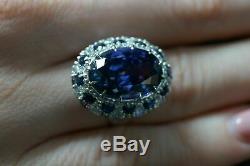 6ct Tanzanite Sapphire Diamond Vintage Halo Engagement 14K Ring White Gold GP