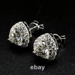 6mm Heart Cut Moissanite Push Back Stud Wedding Earring 14k White Gold Plated